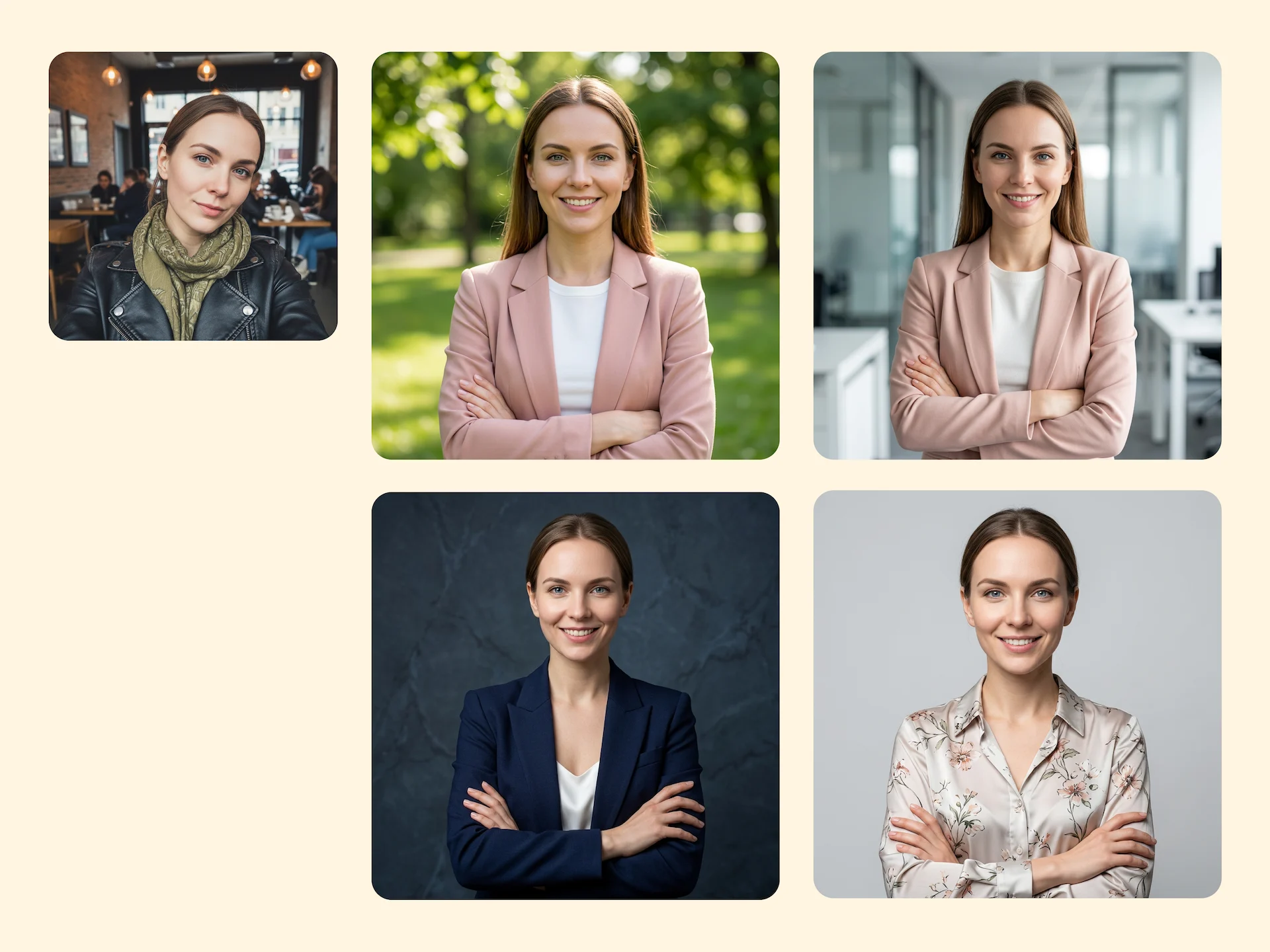 AI headshot generator feature: customizable professional wardrobe and background options
