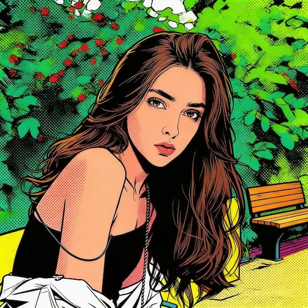 American retro comic book aesthetic, pop art style, keep original background layout and character resemblance. Bold black ink outlines, halftone pattern textures, Ben-Day dots, high saturation and highly contrasting flat colors, dynamic lighting, vector illustration style, visually impactful, Marvel DC comic texture, 8k.