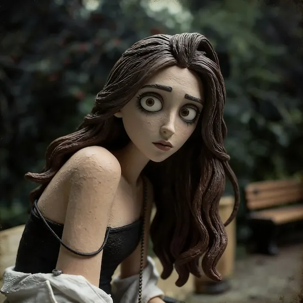 Tim Burton's gothic animation style, gothic dark fairy tale aesthetic, keep original background composition and character identity. Somber and eccentric atmosphere, desaturated color palette with striking contrast, melancholic tones, stop-motion animation texture, vintage vibe, highly detailed artistic shading, 8k.