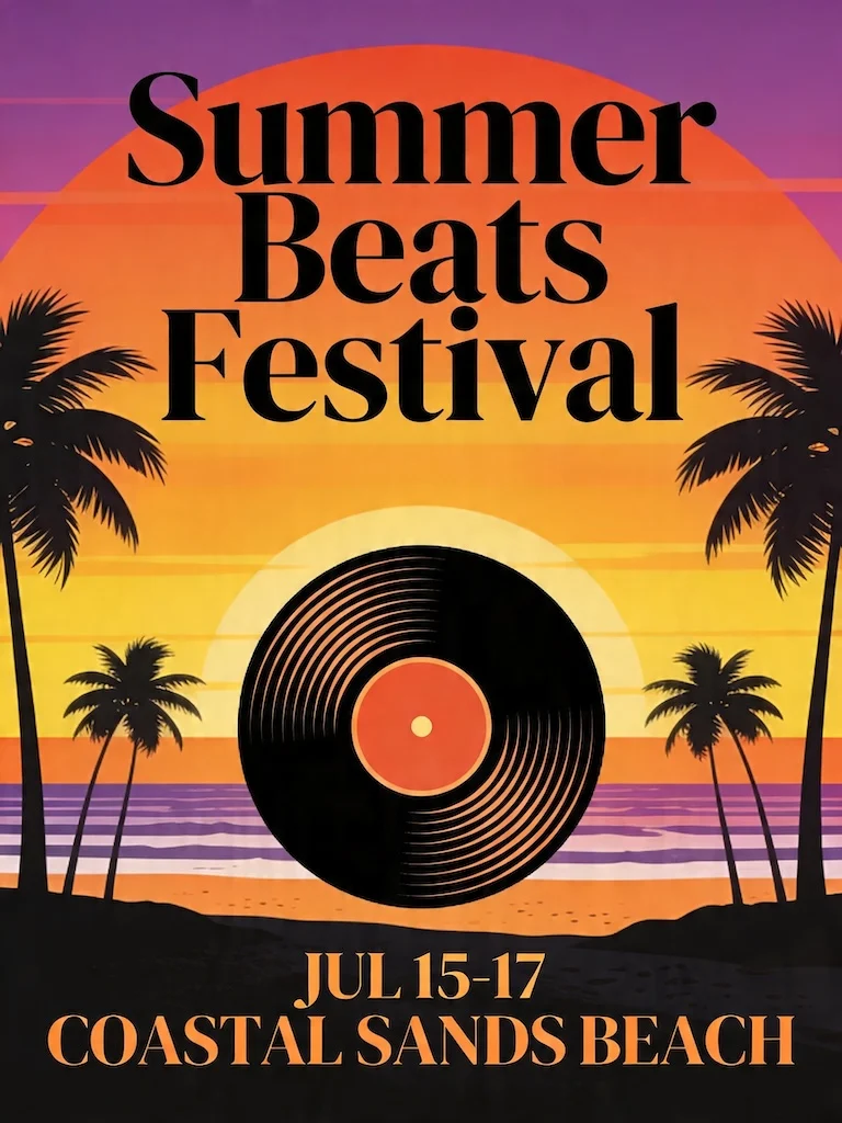AI generated image: Design a retro-style summer music festival poster