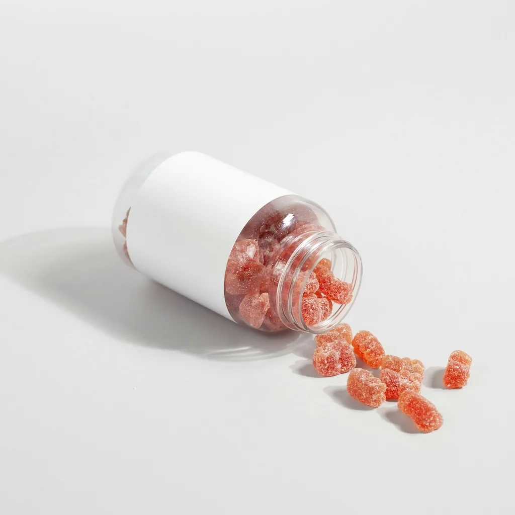 Original reference image for: AI generated image: A vibrant pop-art promotional poster for vitamin gummy bears