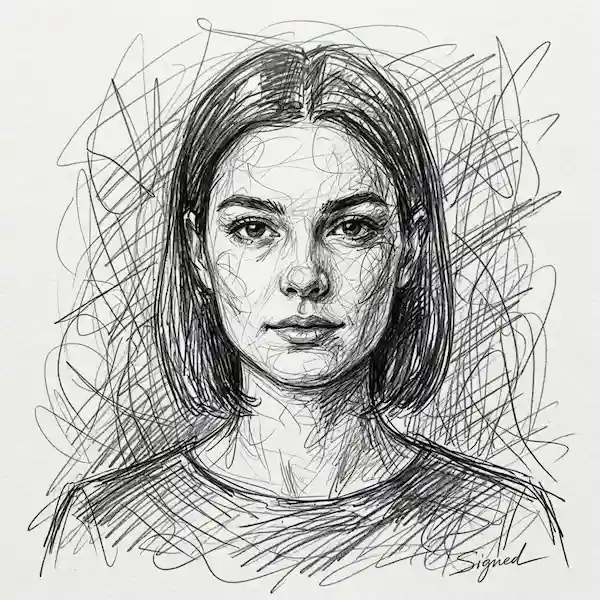 Transform photo into abstract expressionism sketch, chaotic and passionate pencil strokes, emotional and spontaneous lines.