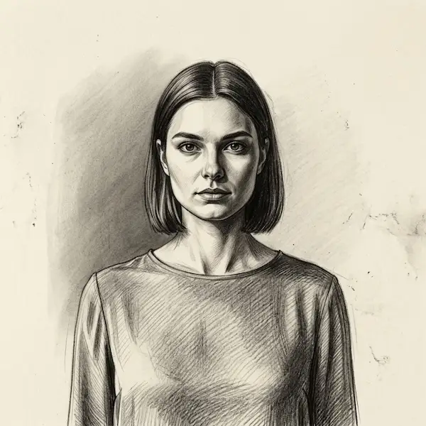 Transform photo into academic classical sketch, anatomically precise, extremely realistic chiaroscuro treatment.