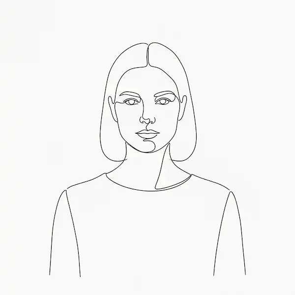 Transform photo into minimalist one-line continuous sketch, pure white background, elegant abstract contour, modern art.