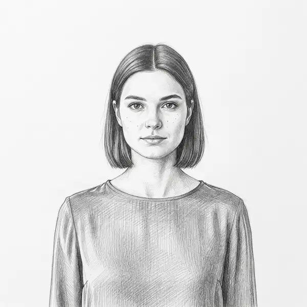 Transform photo into realistic pencil sketch, delicate graphite strokes, fine cross-hatching, traditional drawing on white paper.