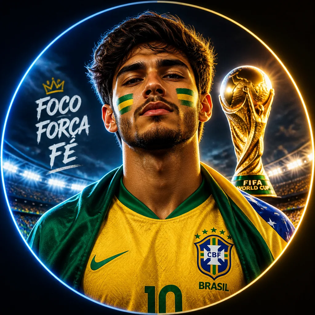 A bold World Cup avatar with night-match stadium lights, rich team-color edge glow, confident expression, clean centered portrait framing, premium fan styling, and a polished social-icon finish